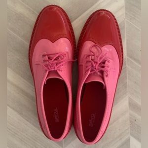 Size 9W Melissa Brand Pink and Red Jelly Oxford Shoes